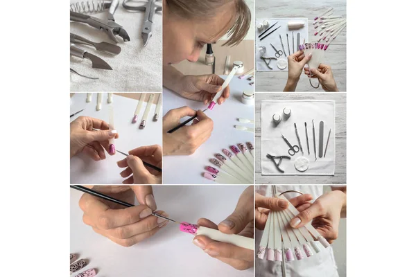 Collage de belleza con manicura de diseño de arte . — Foto de Stock