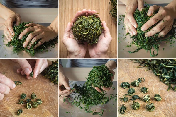 Collage con té verde fermentado hecho a mano . —  Fotos de Stock