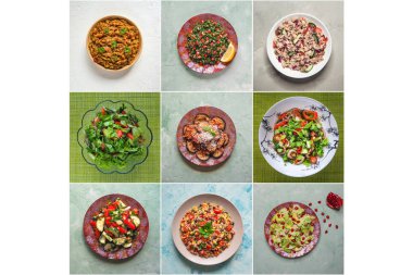 Dünya mutfağının salata yemekleri ile gıda kolaj