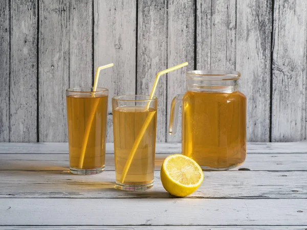 Organic fermented tea drink Kombucha with lemon