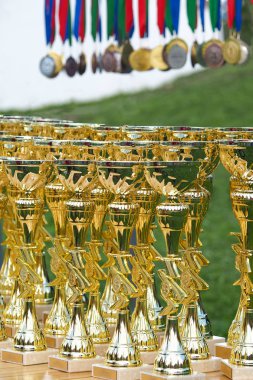 Altın bardaklar sunumdan önce masada.