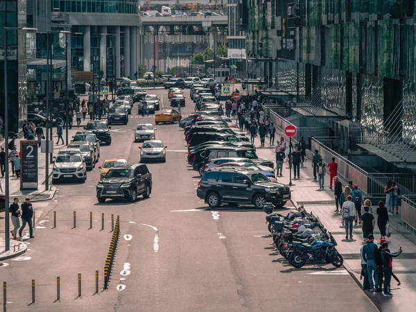 Geschäftsviertel Der Stadt Moskau Verkehr Aus Der Bewegung Von Autos — Stockfoto