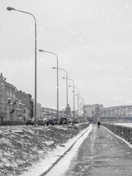 Saint Petersburg 'da Neva nehri manzaralı boş kış seti.