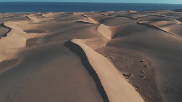 Havadan görünüm-yalnız kız kum üzerinde ayakta, Maspalomas, Gran Canaria — Stok video