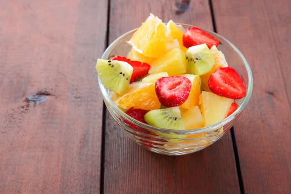 Fruit Salad Pineapple Kiwi Orange Strawberry Multicolored Sliced Fruit Transparent — Stock Photo, Image