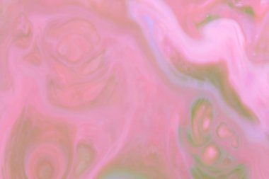 Pembe holografik arka planı yeşil, pembe su damlacıkları, çok renkli desen, süt renklerde gıda, su, tasarımcı için boş renk doku