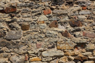 Eski tuğla duvar, tuğla, taş duvar arka plan test ile çimento, tasarımcı için boş bir vintage tarzı desen