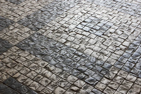 Primeros Planos Cobbles Antiguo Camino Bordeado Una Piedra Praga Textura — Foto de Stock