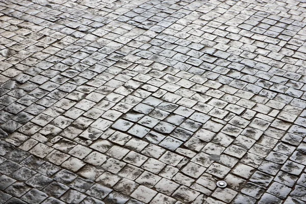 Primeros Planos Cobbles Antiguo Camino Bordeado Una Piedra Praga Textura — Foto de Stock