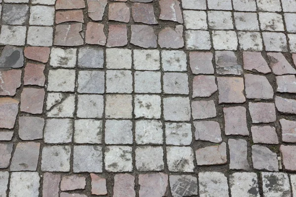 Primeros Planos Cobbles Antiguo Camino Bordeado Una Piedra Praga Textura — Foto de Stock