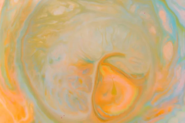 Sztuka Płynu Pomarańczowy Tło Zielony Ciecz Wielobarwne Plamy Farby Niewyraźne — Zdjęcie stockowe