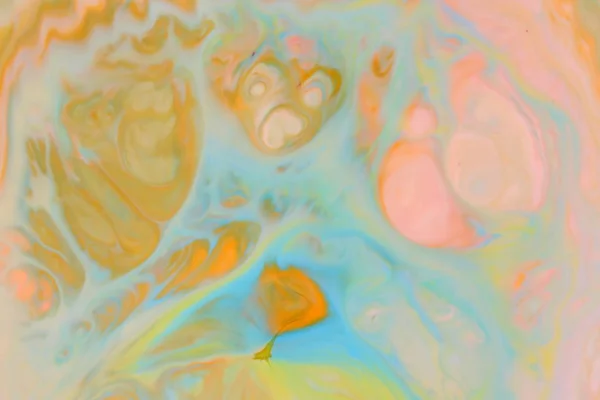 Arte Fluida Astratto Sfondo Verde Arancio Liquido Macchie Multicolori Vernici — Foto Stock