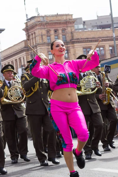 Procesión Carnaval Amo Dnipro Marcha Banda Militar Calle Ciudad Carnaval — Foto de Stock