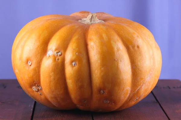 Abóbora Fundo Azul Abóbora Tábuas Madeira Laranja Vegetal Close Comida — Fotografia de Stock