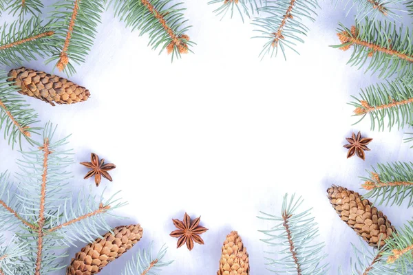 Weihnachtsmuster Mit Tannenzweigen Tannenzapfen Und Anis Blanko Für Urlaubskarten Weihnachtszweige — Stockfoto