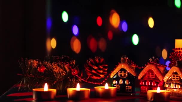 Branches Épinette Jouets Noël Avec Bokeh Joyeux Noël Maisons Jouets — Video