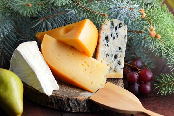 Fromage Fruits Aux Branches Arbre Noël Fromage Bleu Camembert Fromage — Photo