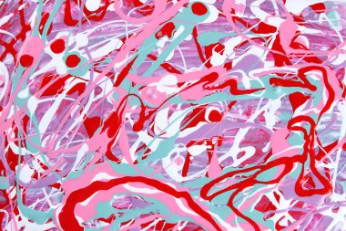 Renkli arka plan. Farklı renkteki boyalar deseni. Kırmızı, yeşil ve beyaz sanat sıvı. Renk doku