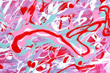 Renkli arka plan. Farklı renkteki boyalar deseni. Kırmızı, yeşil ve beyaz sanat sıvı. Renk doku