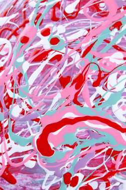 Renkli arka plan. Farklı renkteki boyalar deseni. Kırmızı, yeşil ve beyaz sanat sıvı. Renk doku