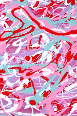 Renkli arka plan. Farklı renkteki boyalar deseni. Kırmızı, yeşil ve beyaz sanat sıvı. Renk doku