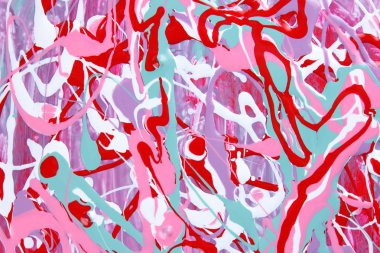 Renkli arka plan. Farklı renkteki boyalar deseni. Kırmızı, yeşil ve beyaz sanat sıvı. Renk doku