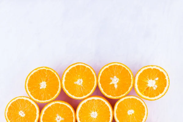 Background Oranges Fruits Many Halves Fresh Oranges Top View Citrus — Stock Photo, Image