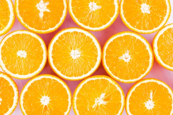 Fondo Frutas Naranjas Muchas Mitades Naranjas Frescas Vista Superior Cítricos — Foto de Stock