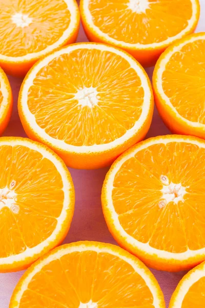Fondo Frutas Naranjas Muchas Mitades Naranjas Frescas Vista Superior Cítricos — Foto de Stock