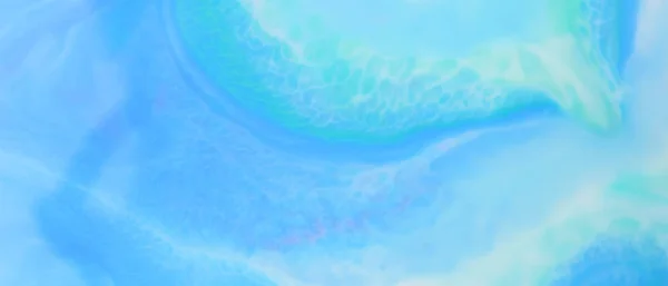 Fluid art. Turquoise abstract background on the liquid. Holographic blue-green background. Multicolored fluid stains. Widescreen