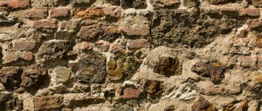 Eski taş duvarın arka planı. Taş yüzeyin dokusu. Eski Avrupa şehrinde tuğla işi. Retro stilinde desen