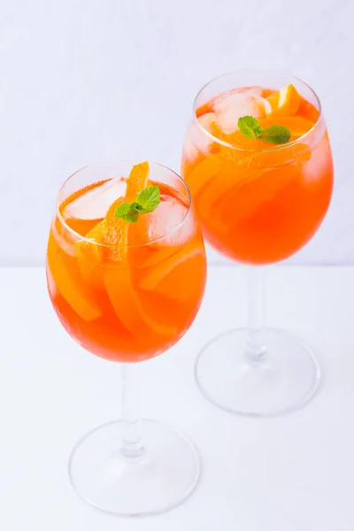 Aperol Spritz Cocktail Mint Leaves White Background Italian Cocktail Aperol — Stock Photo, Image