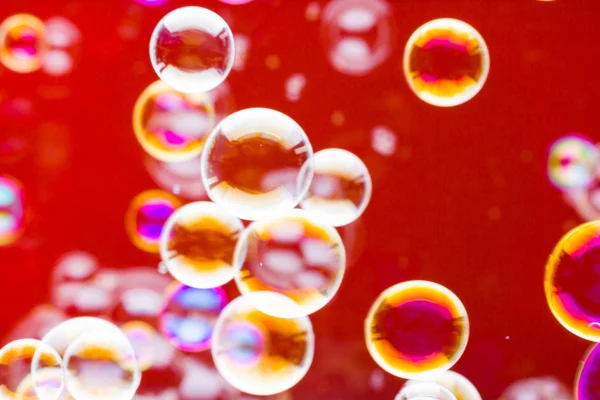 Abstract soap bubble background. Element for designers. Foam red bubble texture. Colorful bubbles float in the air