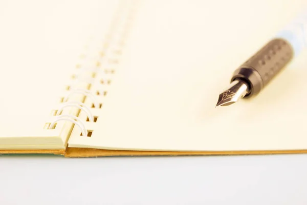 Pluma Estilográfica Bloc Notas Lápiz Azul Sobre Fondo Pastel Concepto —  Fotos de Stock