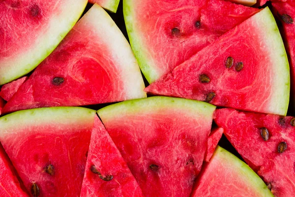 Wassermelonenmuster Wassermelone Scheiben Geschnitten Draufsicht Reife Wassermelone Mit Samen Kreatives — Stockfoto