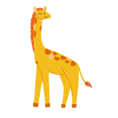 Turuncu benekli şirin zürafa, çocuk tasarımı için modern düz vektör çizimi, çocuk odası için modaya uygun hayvan karakteri klip, posterler, çıkartmalar..