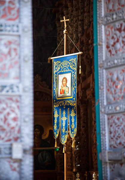 Orthodox embroidered icon of Jesus Christ in the Assumption Cathedral in Astrakhan