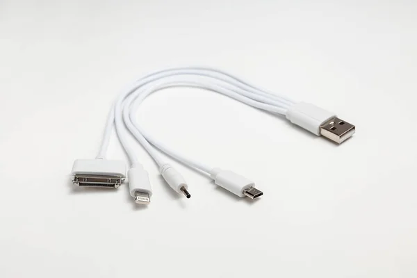 white universal charging cable, adapter with micro USB, usb conn