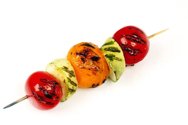 Tomaten Courgette Grill Brochettes Witte Achtergrond — Stockfoto