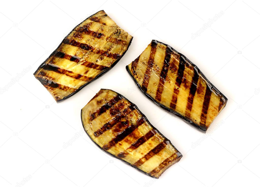 aubergine fried on a grill on a white background for isolation