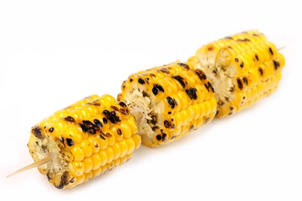 Corn Grill Spett Vit Bakgrund För Isolering — Stockfoto