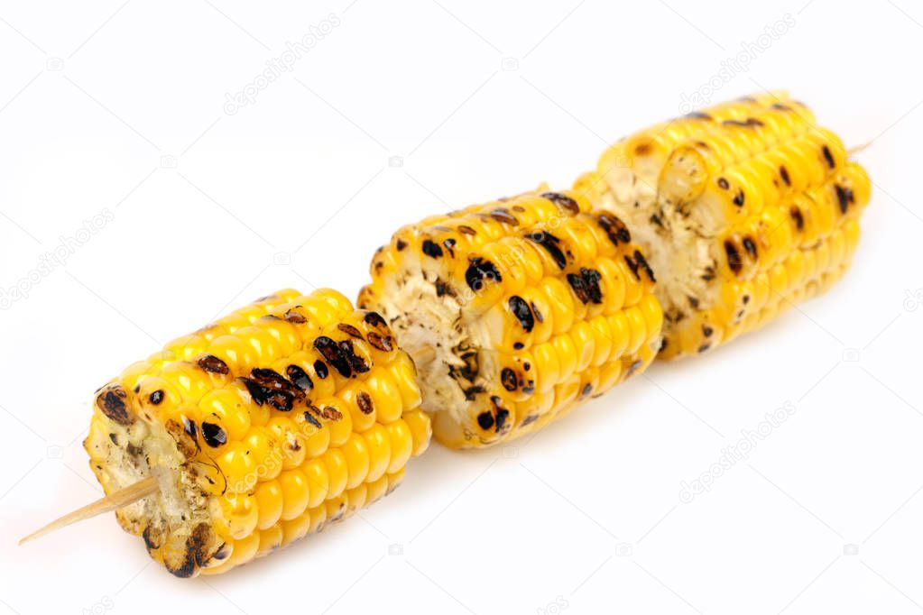 corn grill on skewers on white background for isolation