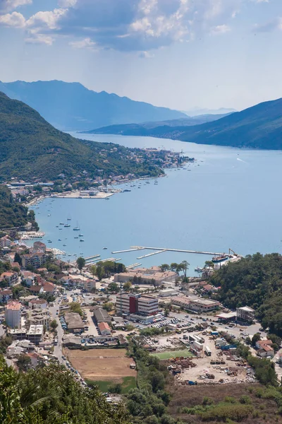 Widok Lotu Ptaka Kotor Bay Przystani Herceg Novi Czarnogóra — Zdjęcie stockowe