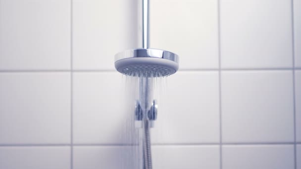 Cuarto de baño - cabeza de ducha encendida — Vídeos de Stock