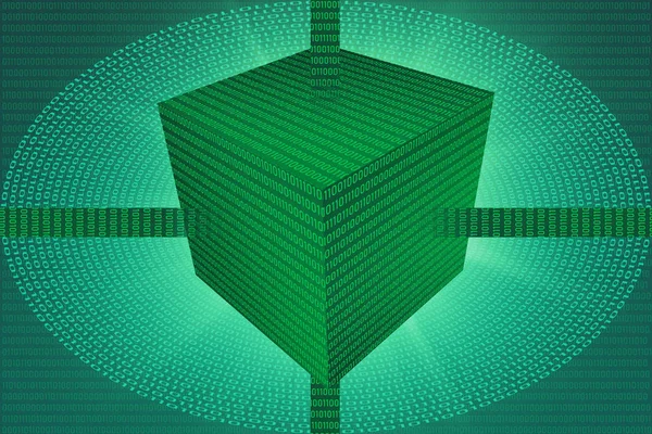 Data Block Cube of Binary digit (Bit) code, Digital computer data storage 3D illustration concept.