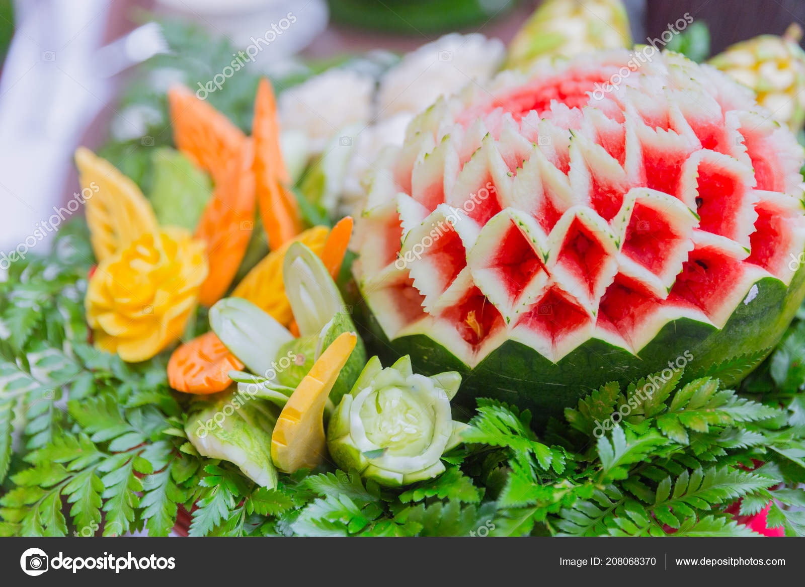 Thai Food Traditional Art Craft Engrave Fruit Vegetable Cuisine