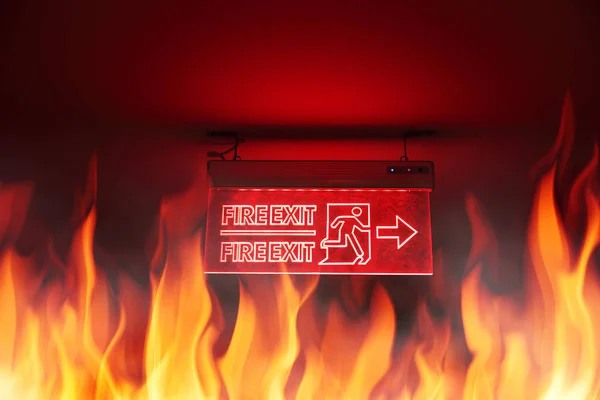 Gebäudebrand Und Brandausgang Signalisieren Fluchtweg — Stockfoto