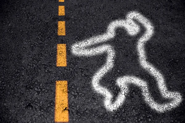 Muerte Personas Por Accidente Coche Signo Pintura Aerosol Corporal Carretera —  Fotos de Stock