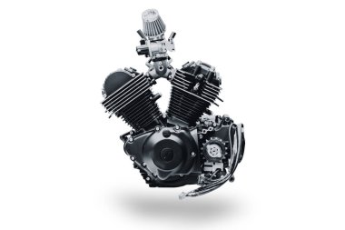 Beyaz arka plan üzerinde izole siyah V şekli vintage motosiklet motoru