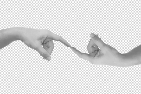 Menschliche Hand Fingerspitze Berühren Verbindung Zusammen Transparenten Hintergrund — Stockfoto